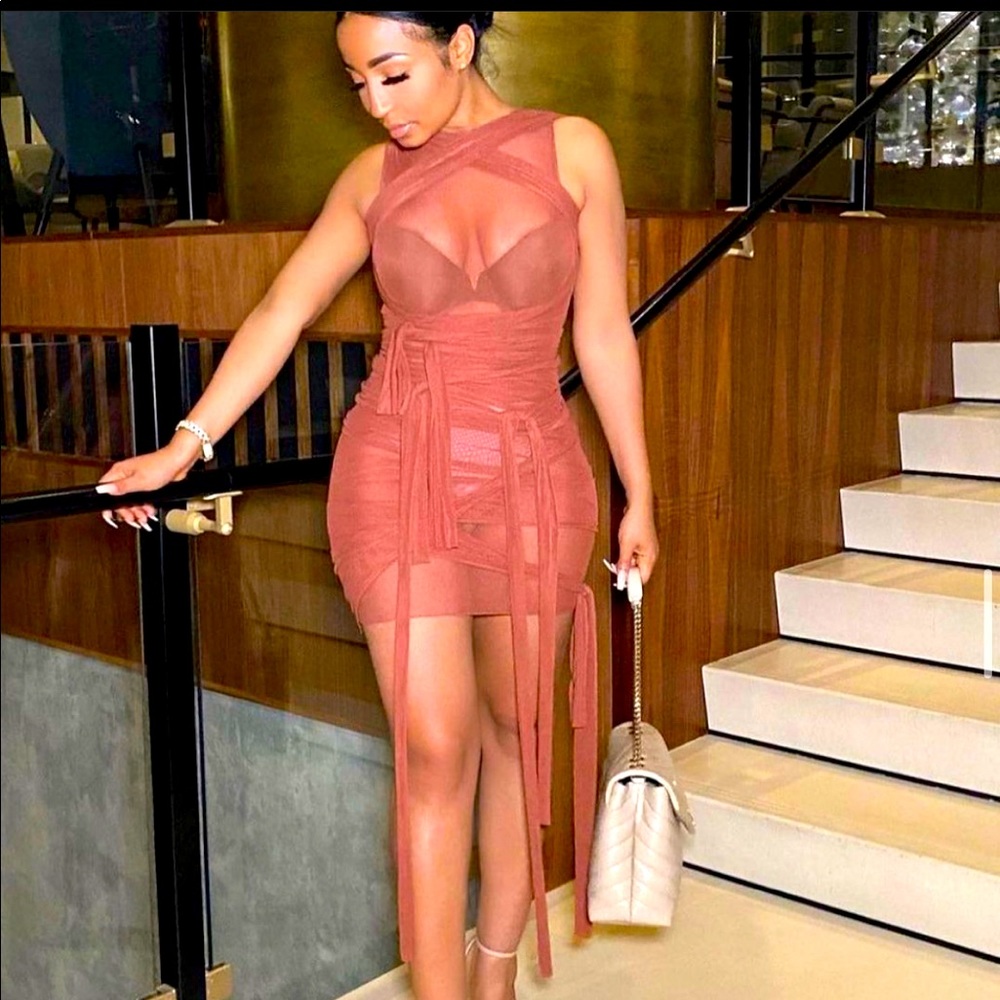 Brown sheer wrap dress